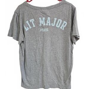 PINK Victorias Womens Secret Top L Gray Short Sleeve Lit Major Casual Top Knit
